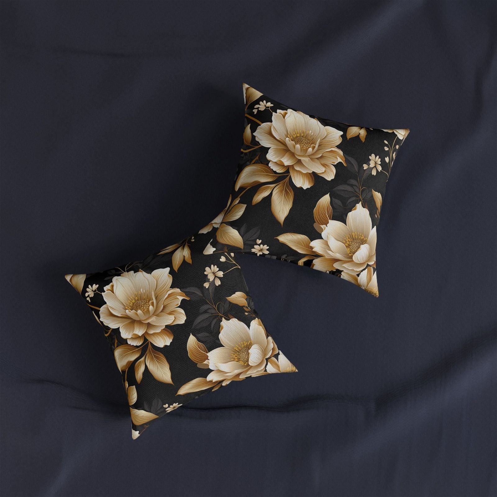 Black & Gold Flower Pattern Pillow - ExclusiveCreativeDesigns