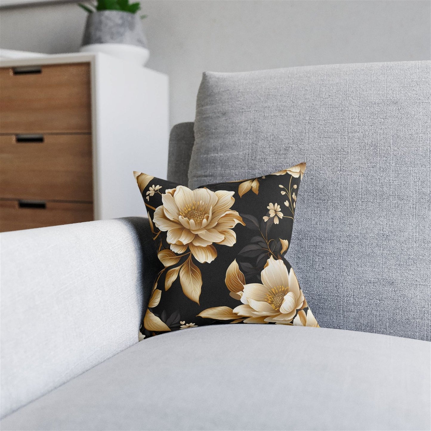 Black & Gold Flower Pattern Pillow - ExclusiveCreativeDesigns