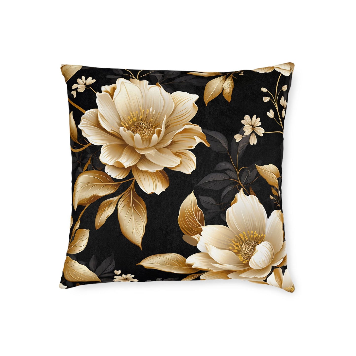 Black & Gold Flower Pattern Pillow - ExclusiveCreativeDesigns