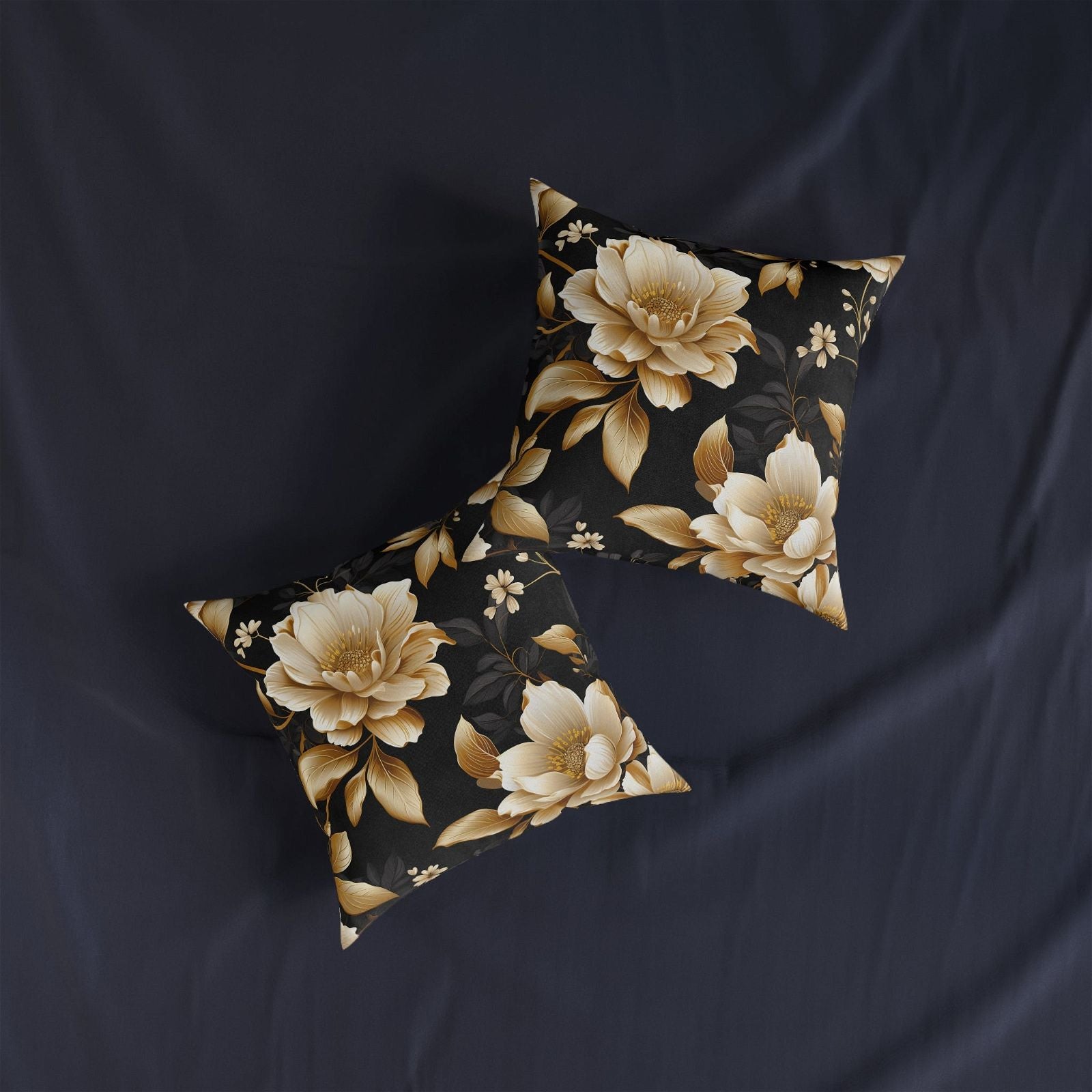 Black & Gold Flower Pattern Pillow - ExclusiveCreativeDesigns