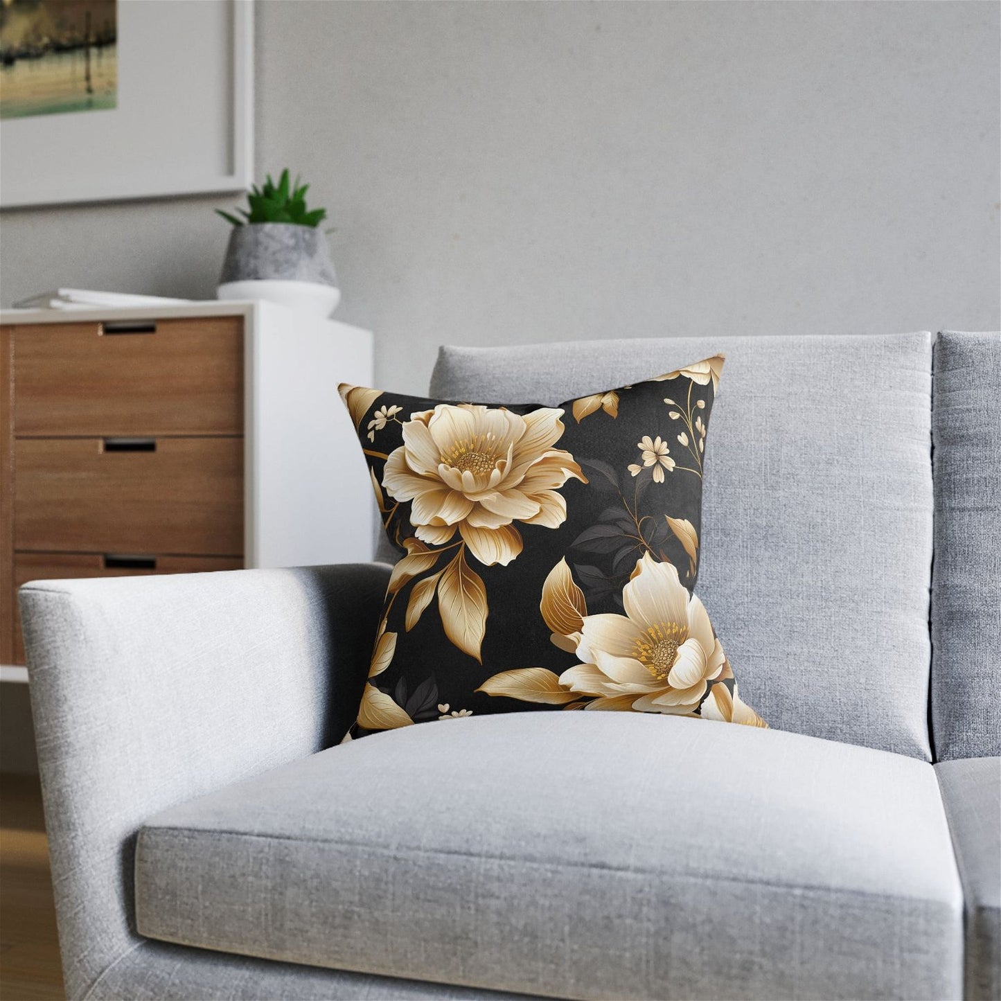 Black & Gold Flower Pattern Pillow - ExclusiveCreativeDesigns