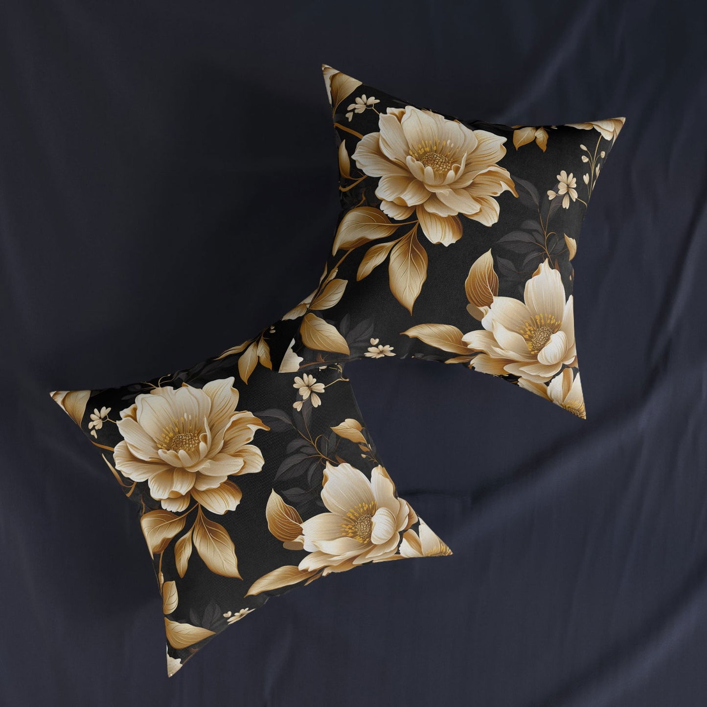 Black & Gold Flower Pattern Pillow - ExclusiveCreativeDesigns