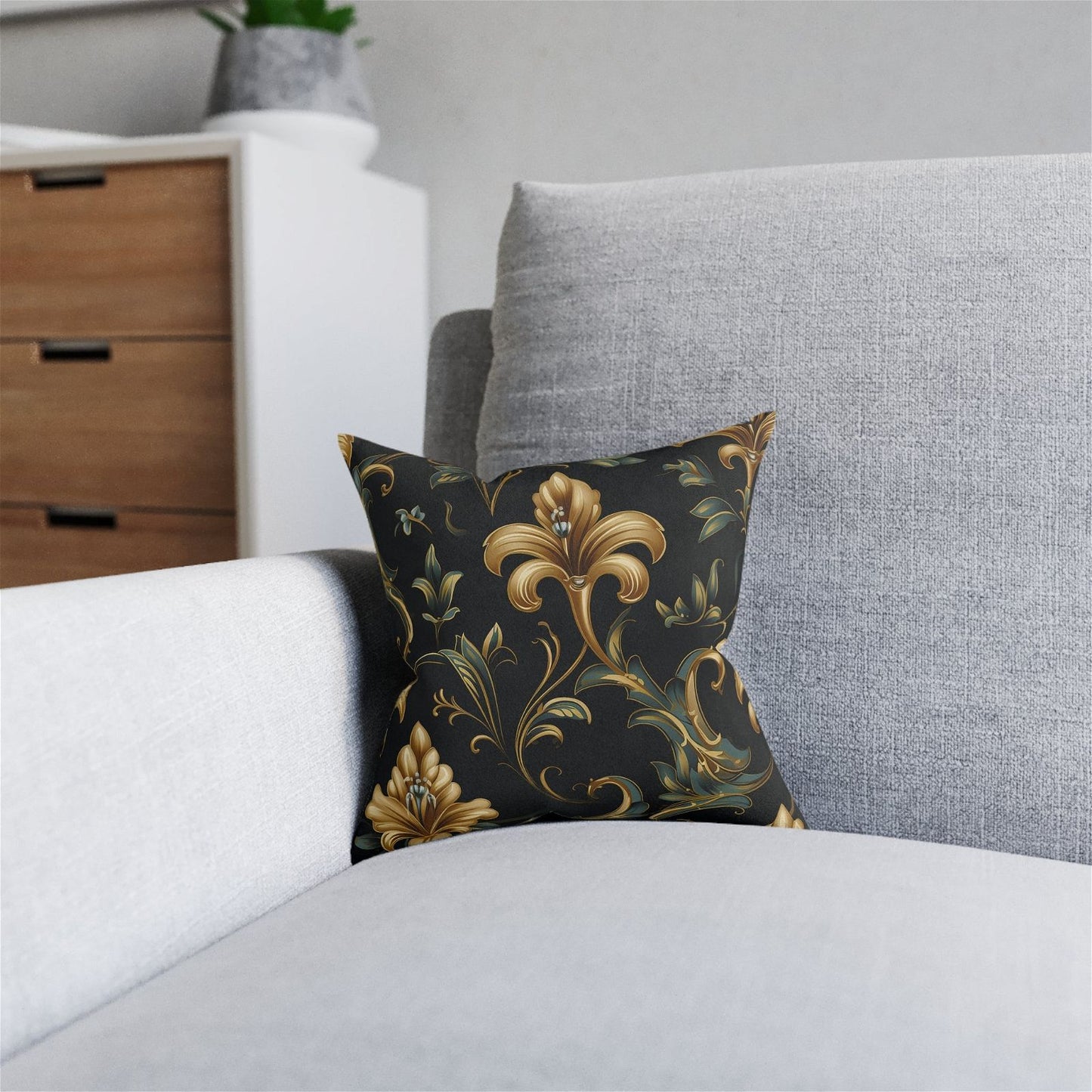 Black & Gold Pattern Square Pillow - ExclusiveCreativeDesigns