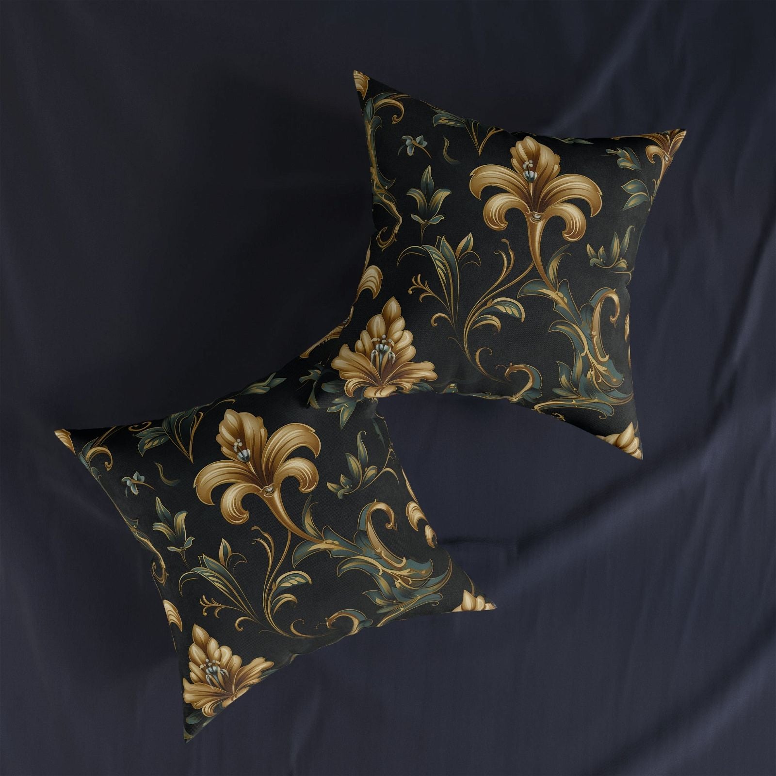 Black & Gold Pattern Square Pillow - ExclusiveCreativeDesigns