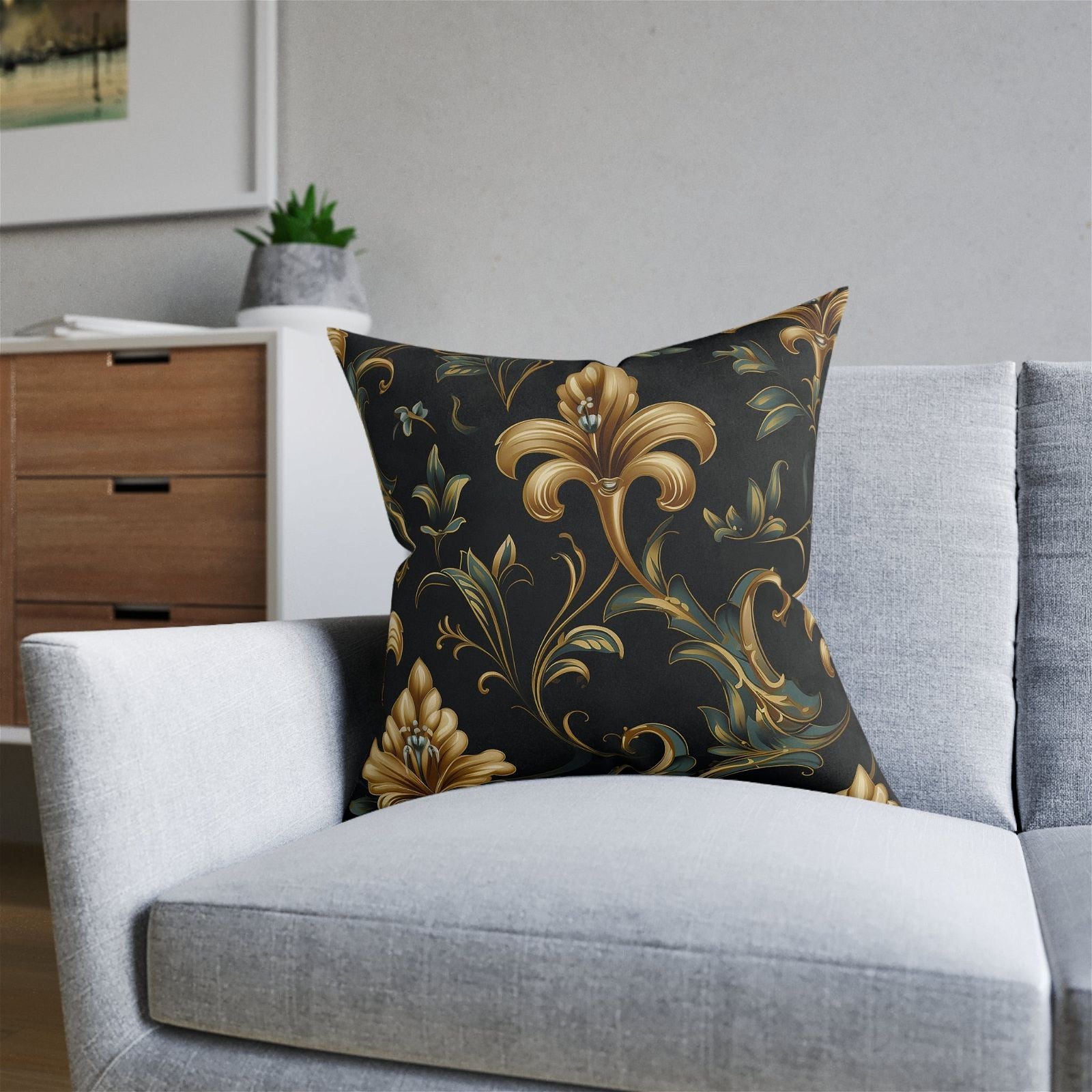 Black & Gold Pattern Square Pillow - ExclusiveCreativeDesigns