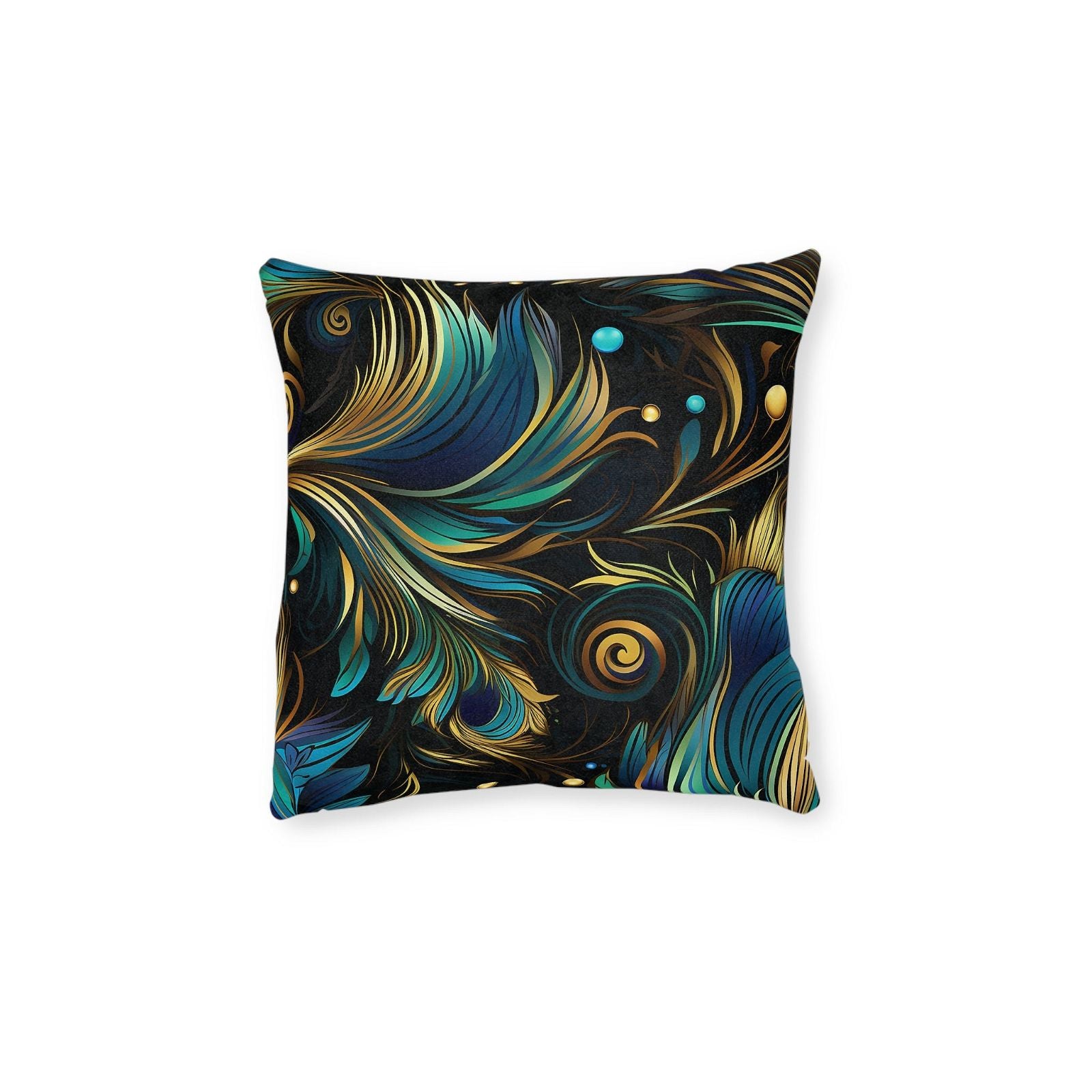 Peacock Feathers Patterned Square Pillow - ExclusiveCreativeDesigns