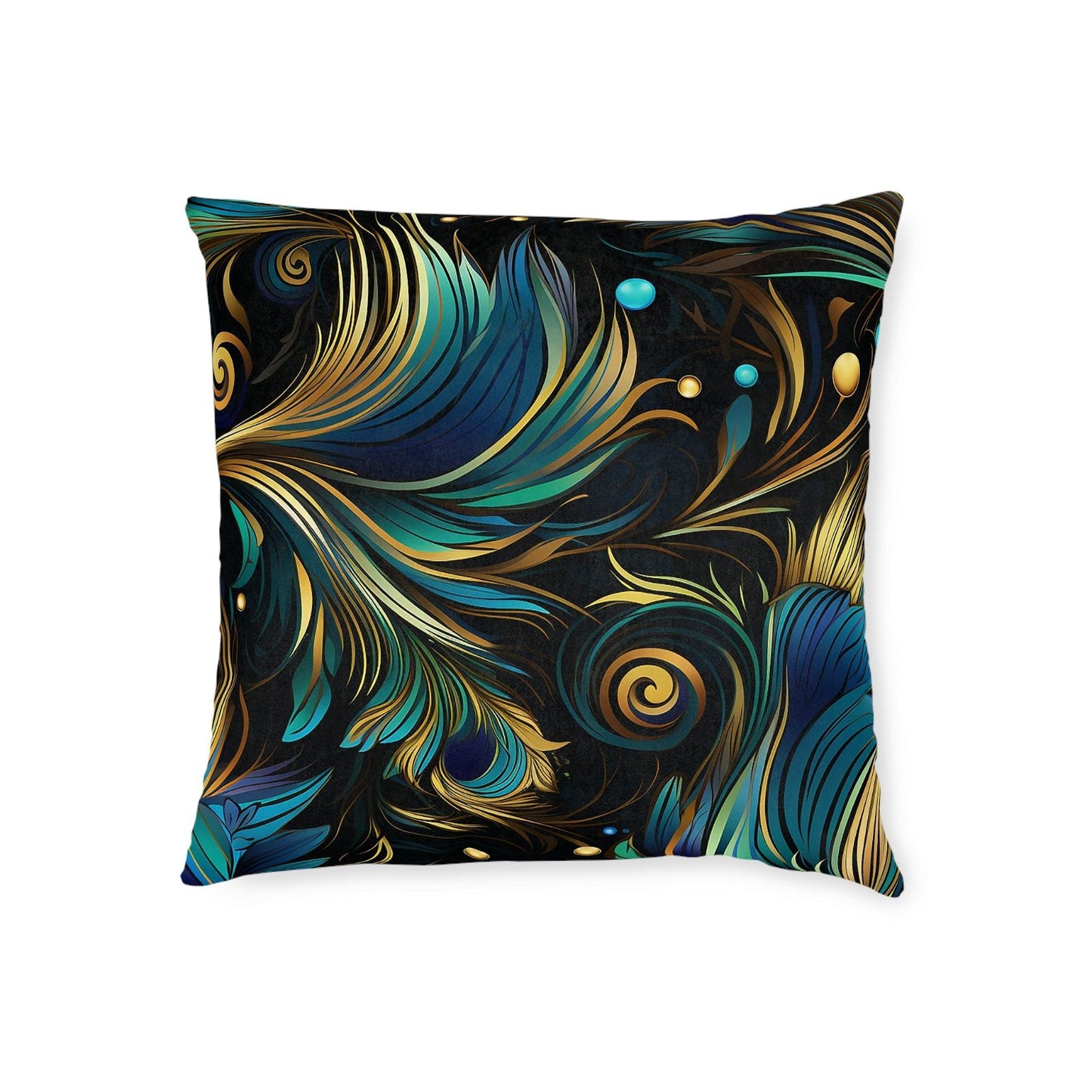 Peacock Feathers Patterned Square Pillow - ExclusiveCreativeDesigns