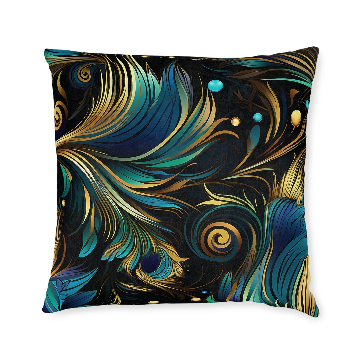 Peacock Feathers Patterned Square Pillow - ExclusiveCreativeDesigns