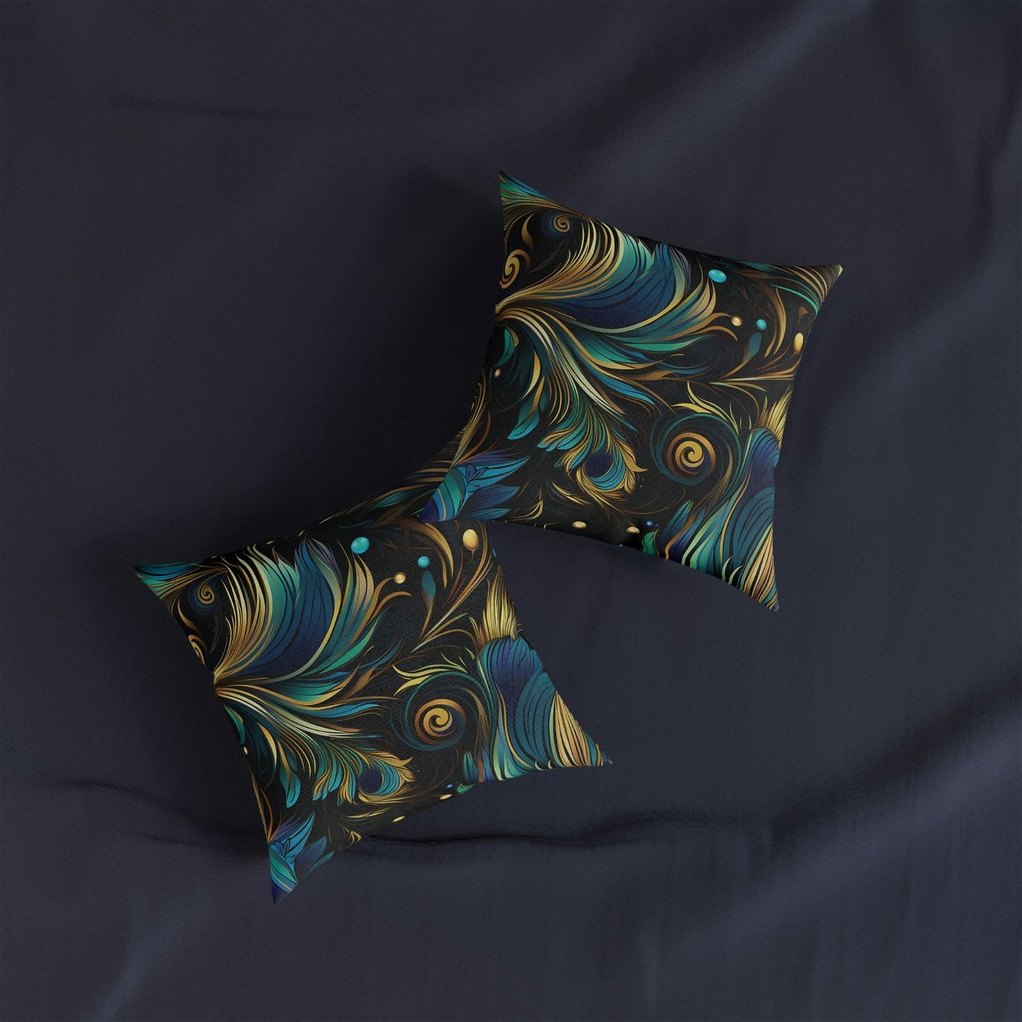 Peacock Feathers Patterned Square Pillow - ExclusiveCreativeDesigns