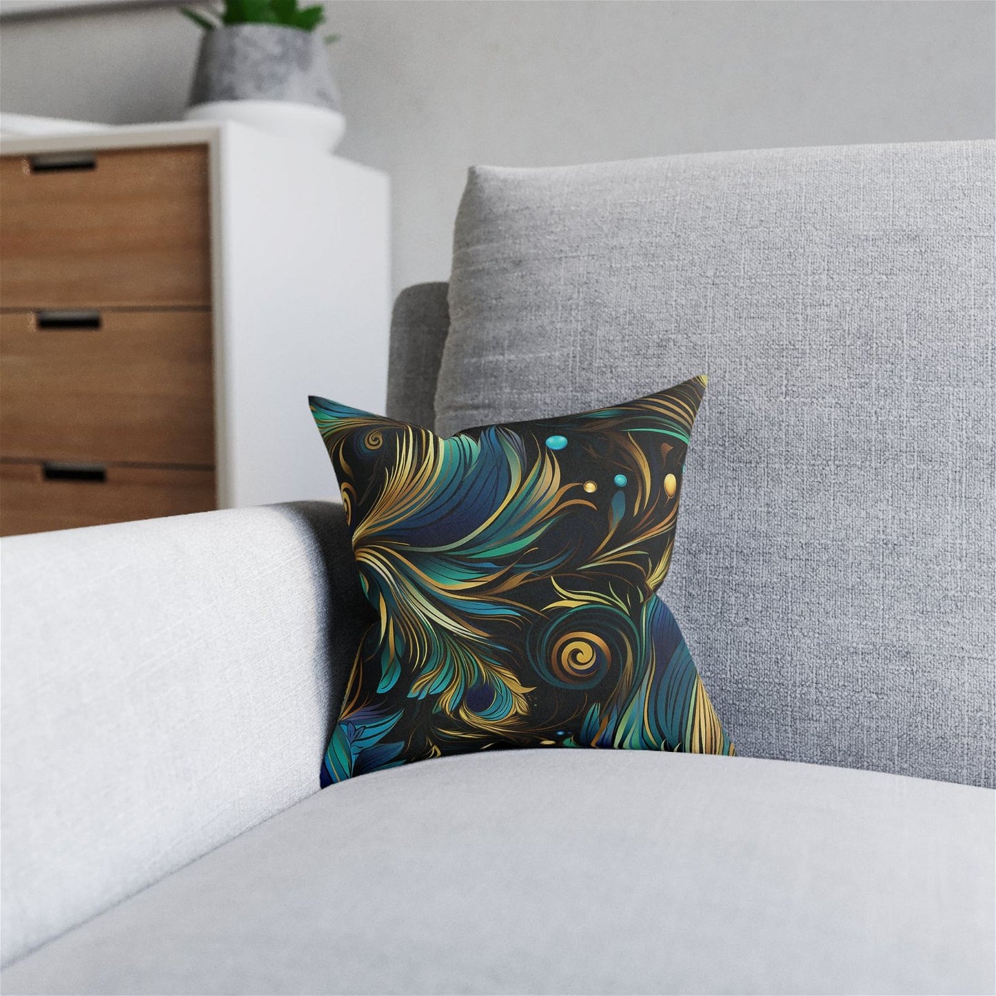 Peacock Feathers Patterned Square Pillow - ExclusiveCreativeDesigns