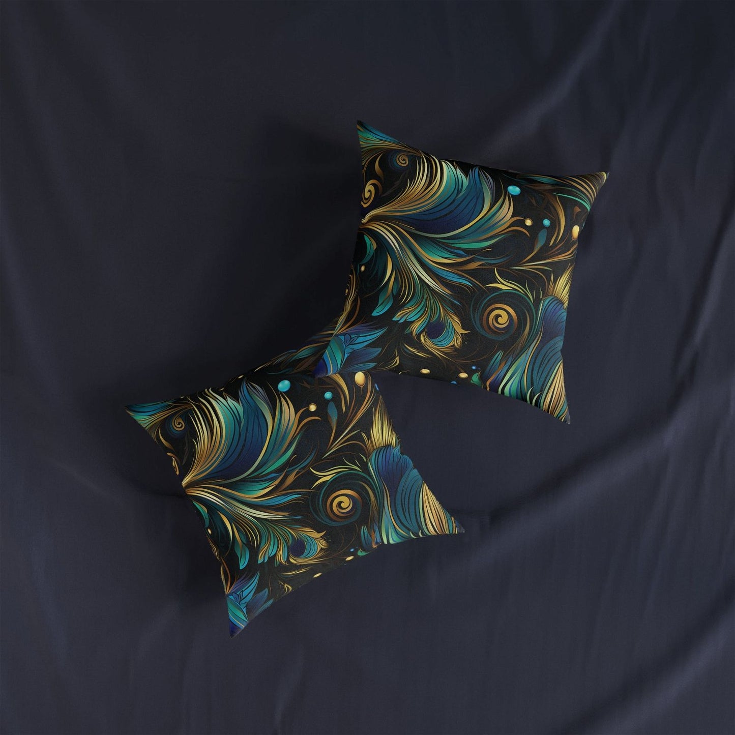 Peacock Feathers Patterned Square Pillow - ExclusiveCreativeDesigns