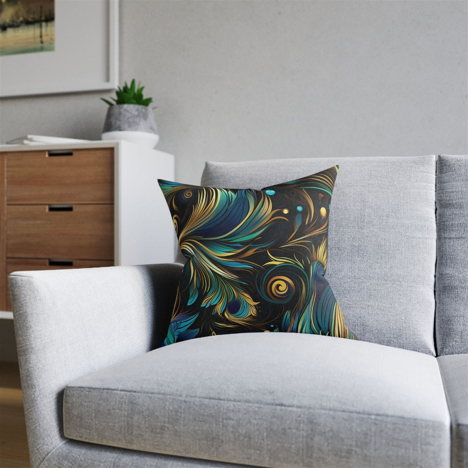 Peacock Feathers Patterned Square Pillow - ExclusiveCreativeDesigns