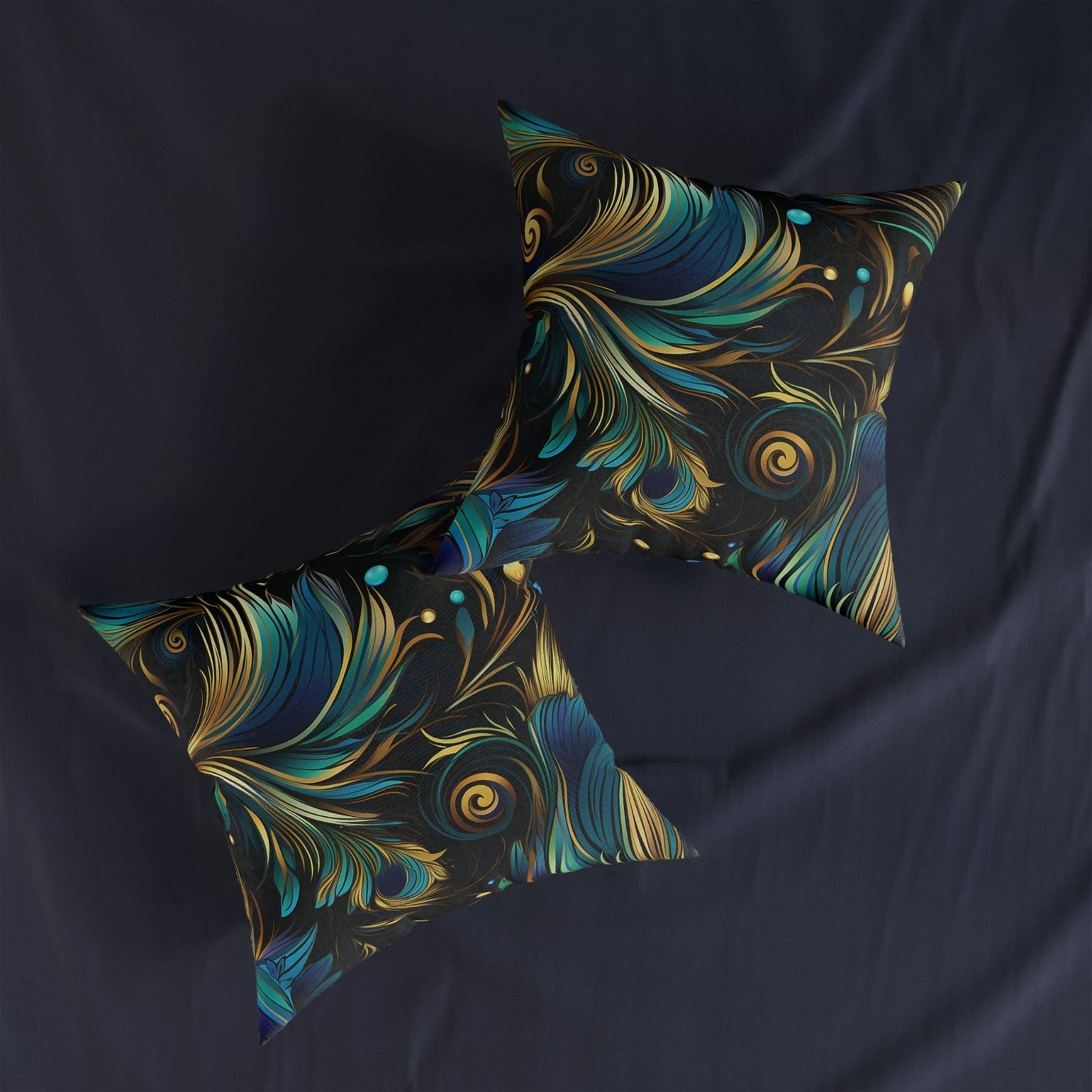 Peacock Feathers Patterned Square Pillow - ExclusiveCreativeDesigns